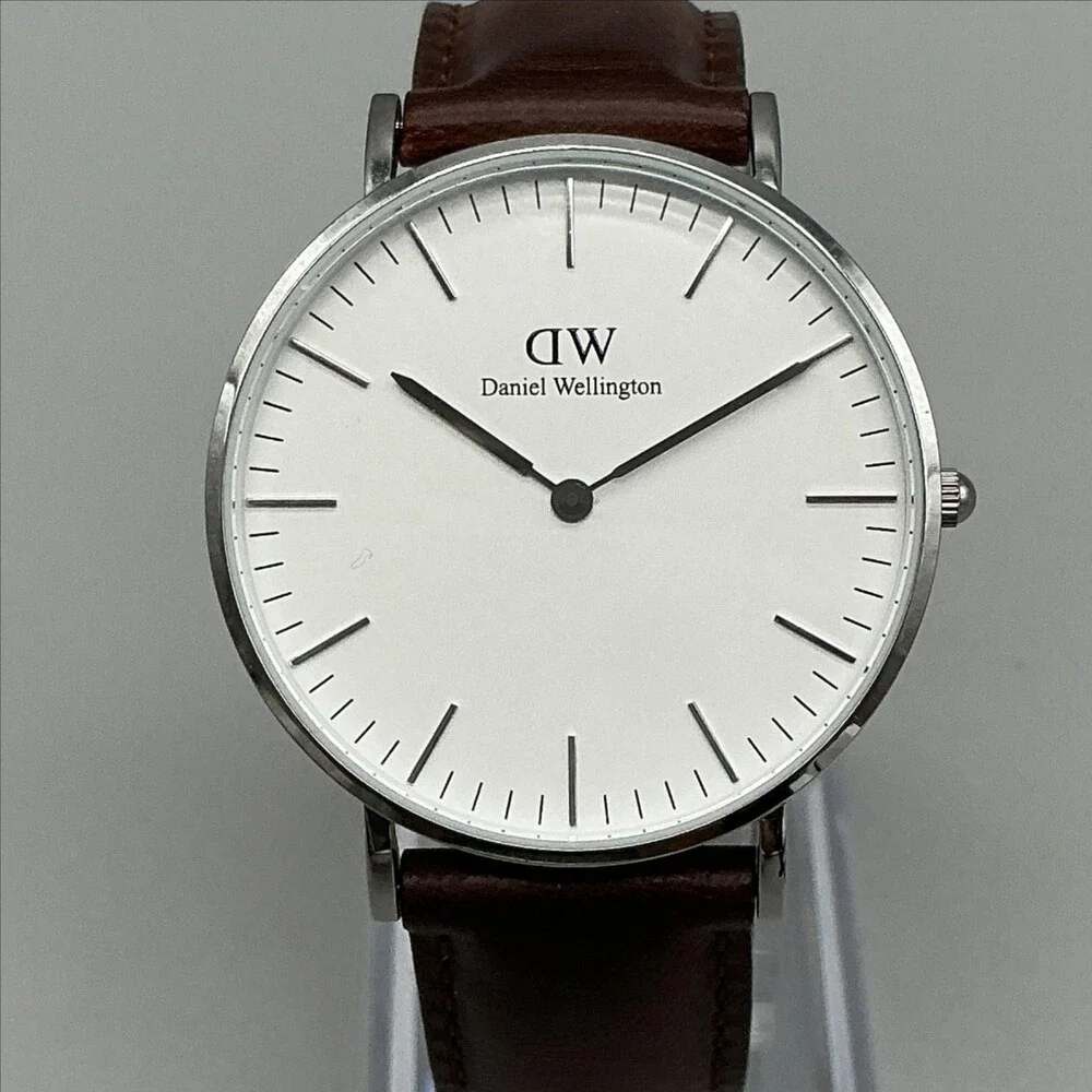 Daniel Wellington Womens Watch 36mm White Dial Brown Leather Classic New Battery